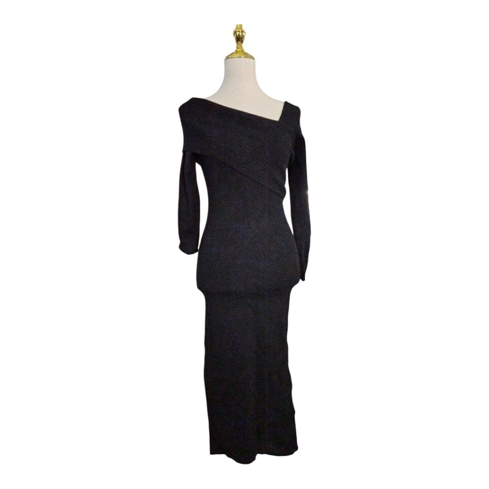 Line & Dot XS black Sylvie Midi Sweater Dress Long Sleeve One Shoulder new